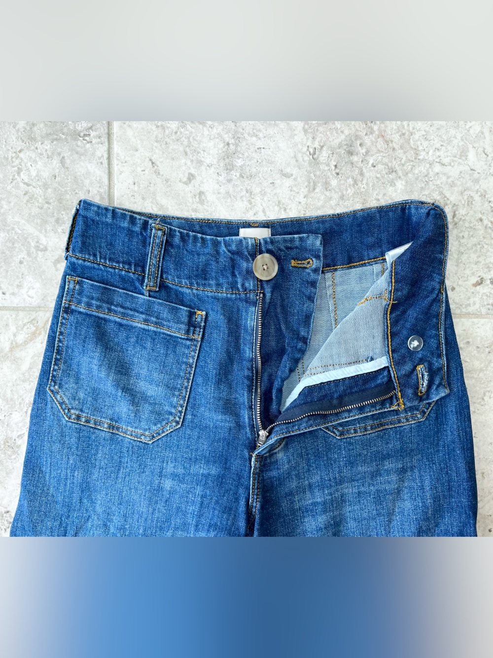 Maeve Anthropologie Colette High-Rise Wide-Leg Cropped Blue Jeans Pockets, sz 27 - Picture 8 of 13
